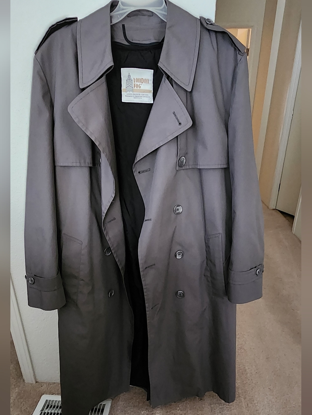 London Fog Men’s Gray Double-Breasted Trench Coat